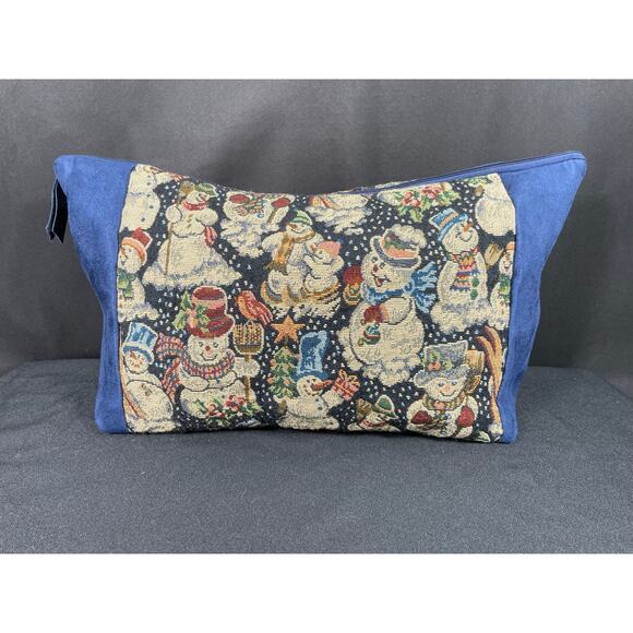 Handmade, Large Blue Snowman Christmas Bag, Holiday Satchel, One of a Kind - Picture 4 of 6